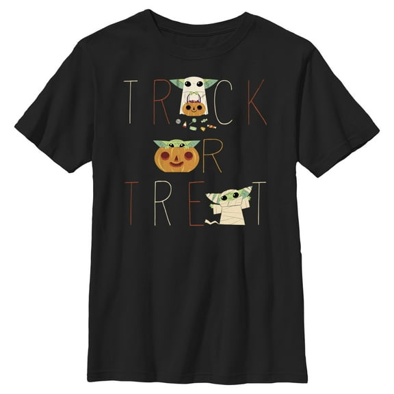 Boy's Star Wars: The Mandalorian Halloween Grogu Trick or Treat Graphic Tee Black Large