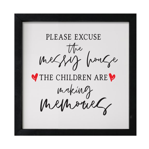 LifeSong Milestones 7x7 Modern Inspirational Framed Shadow Box for Wall Decoration - Please Excuse The Messy House (Black)