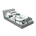 thumbnail image 2 of Ambesonne Animal Fitted Sheet & Pillow Sham Set, Hipster Cat with Palms, Twin, Almond Green Black Teal, 2 of 2
