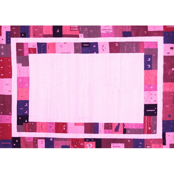 Ahgly Company Indoor Rectangle Abstract Pink Contemporary Area Rugs, 2' x 4'