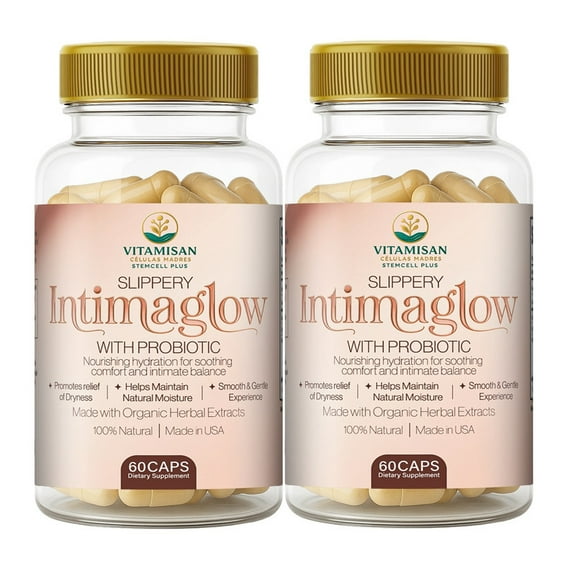 Slippery Intimaglow with Probiotic – 2 Pack (120 Capsules Total) | Helps Support Natural Moisture, Comfort & Balance | With Slippery Elm Bark, Vitamin D & E, and Probiotic Blend