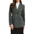 thumbnail image 2 of INSPIRE CHIC Work Blazer for Women Business Long Sleeve Collared Dressy Casual Belted Suit Jacket M Dark Gray, 2 of 6