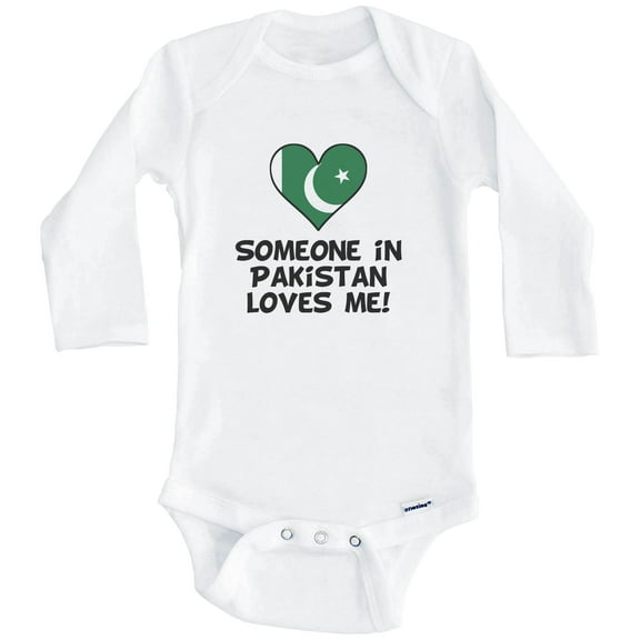 Someone In Pakistan Loves Me Pakistani Flag Heart One Piece Baby Bodysuit (Long Sleeve), 6-9 Months White