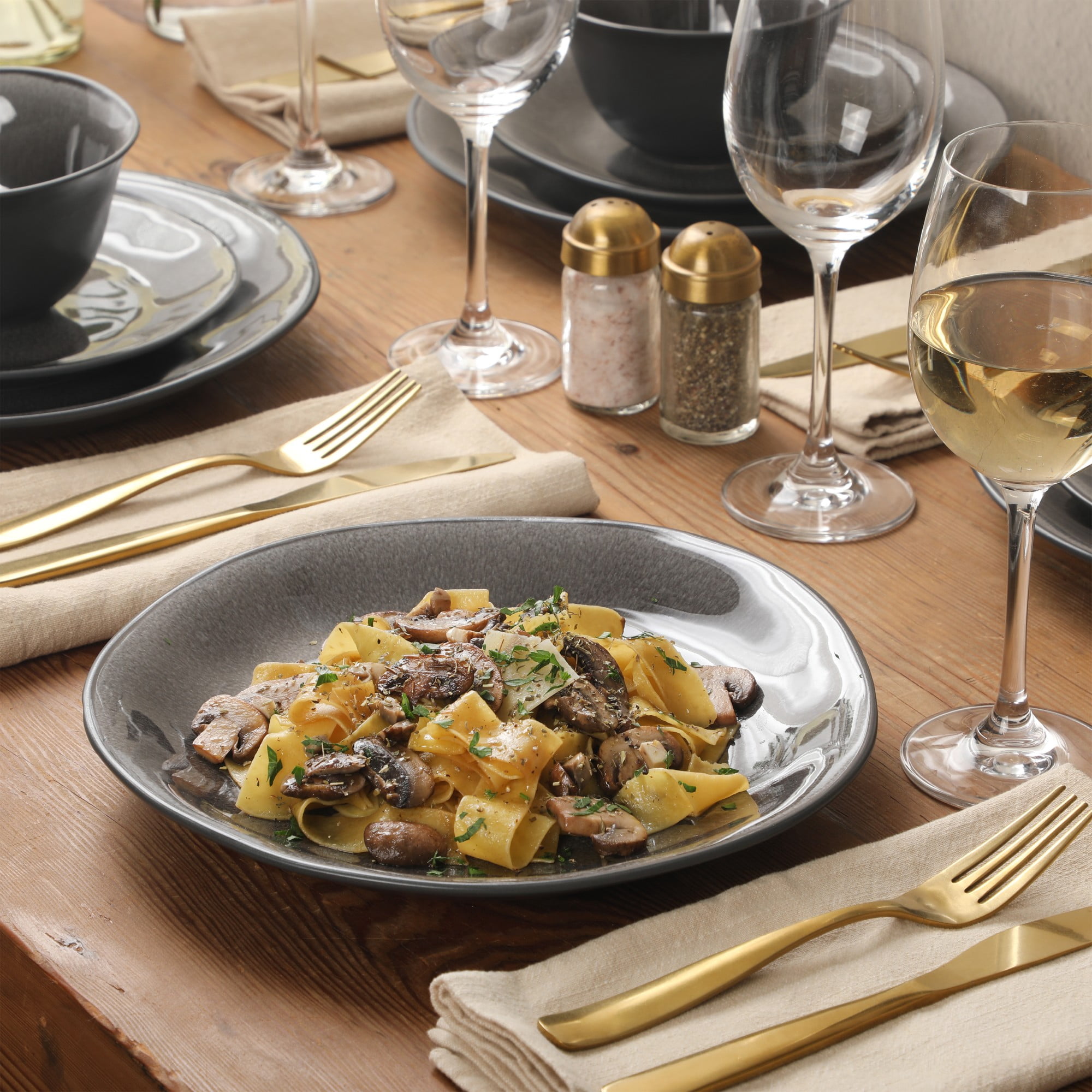 Gibson Elite Port Barton 12-Piece Charcoal Stoneware Dinnerware Set