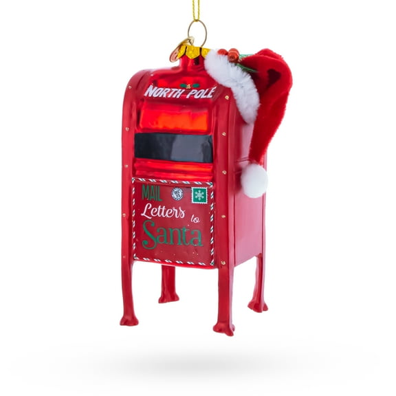 North Pole Letters to Santa Mailbox Glass Christmas Ornament