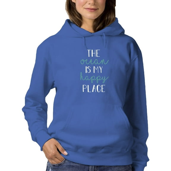 Smartprints Womens Graphic Hoodie Royal - Ocean Is My Happy Place Cotton Blend Classic Fit