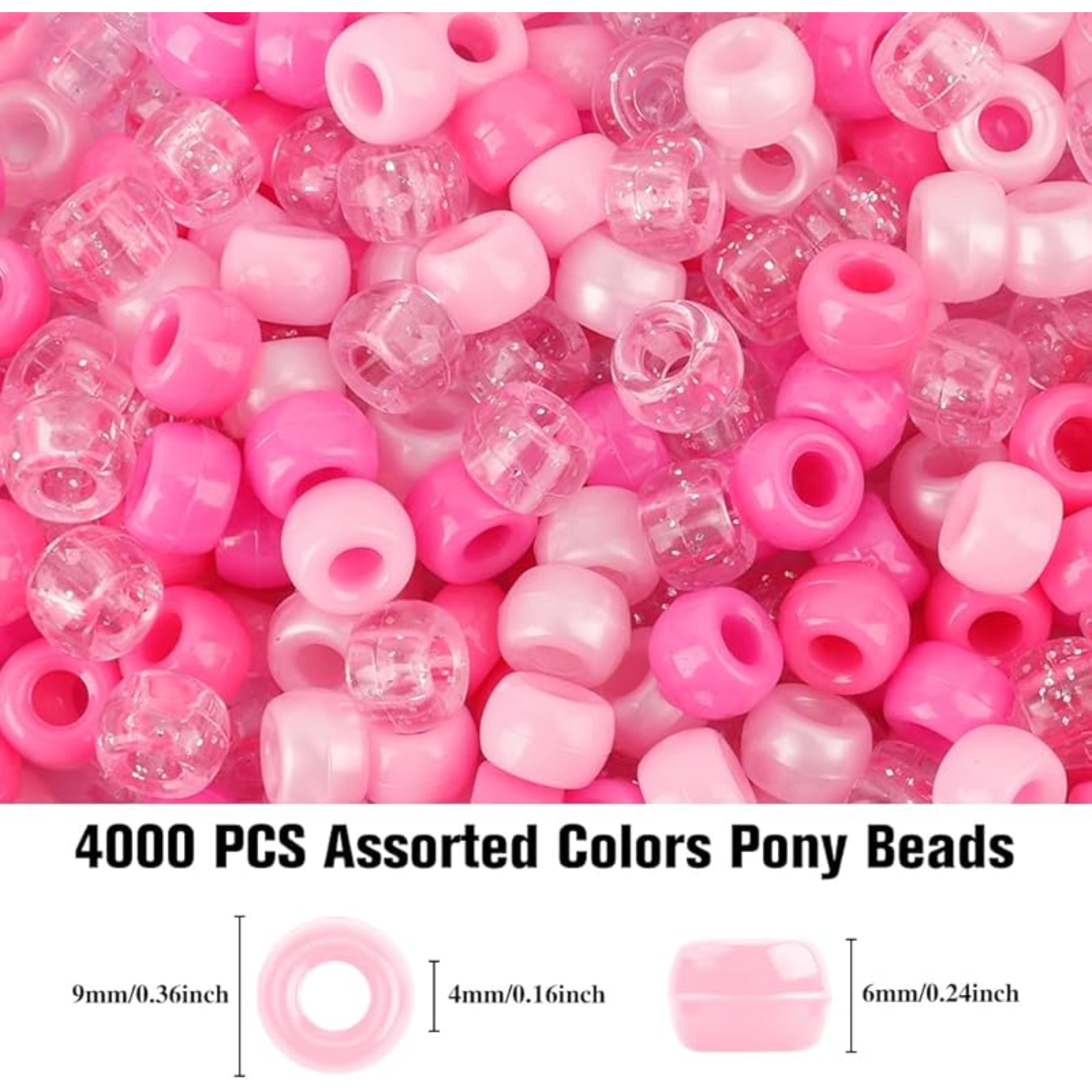 4000 Pcs Bulk Pony Beads for Jewelry Making, 6x9mm Colorful Plastic Craft Beads for DIY Bracelets, Keychains and Hair Accessories