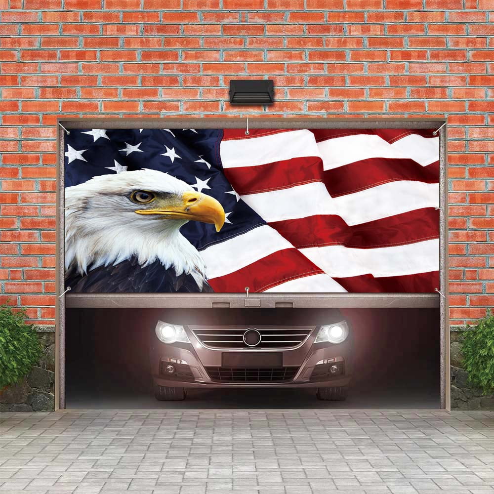Fourth of July Garage Door Cover Banner Decorations,Patriotic American Flag Picture Patriotic Happy 4th 4 of July Memorial Day Outdoor Car Garage Door Decorations 13 X 6 Ft