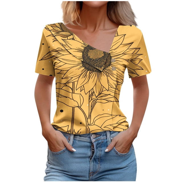 Top de Verano Mujeres Cuello en V Casual Top de Manga Corta, Ligera Primavera Y Blusa de Verano para las Mujeres