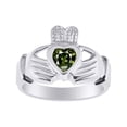 thumbnail image 1 of RYLOS Rings Sterling Silver Claddah Love, Loyalty & Friendship Heart 6MM Gem Irish Wedding Band Claddagh Rings Green Sapphire Jewelry Size 11, 1 of 7