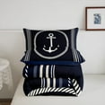 thumbnail image 5 of Erosebridal Anchor Decor Comforter Set King Size Ocean Nautical Themed Bedding Set Geometric Stripes Navy Blue Comforter Coastal Sea Adventure Quilt Set, 5 of 7