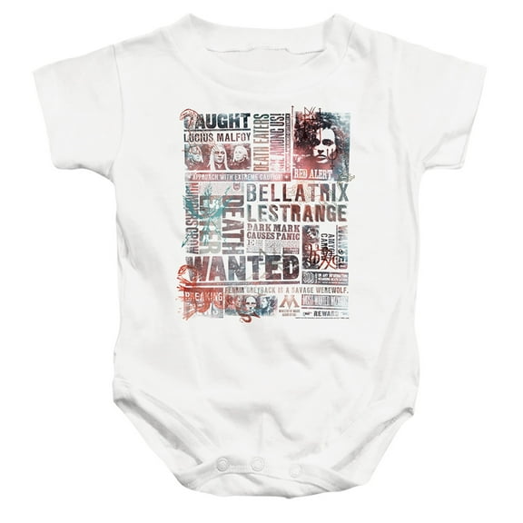 Harry Potter Death Eaters Most Wanted News Clippings Unisex Infant Snap Suit for Baby (6 Months) White