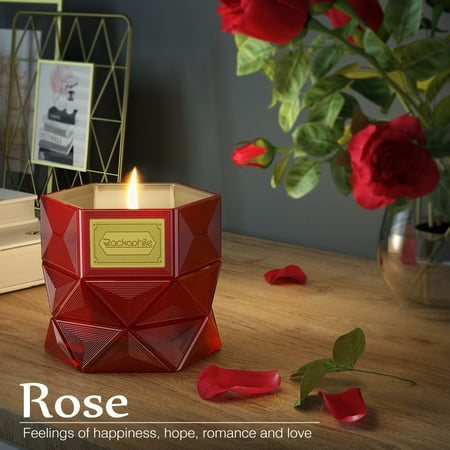 Three Wick Glass - Rackaphile Rose Scented 16 Oz Glass Jar Candle, Geometric Hexagon Glass Jar, 100% Soy Wax, Lead-Free Cotton Wick, Long Lasting Scent, Gift Box Included