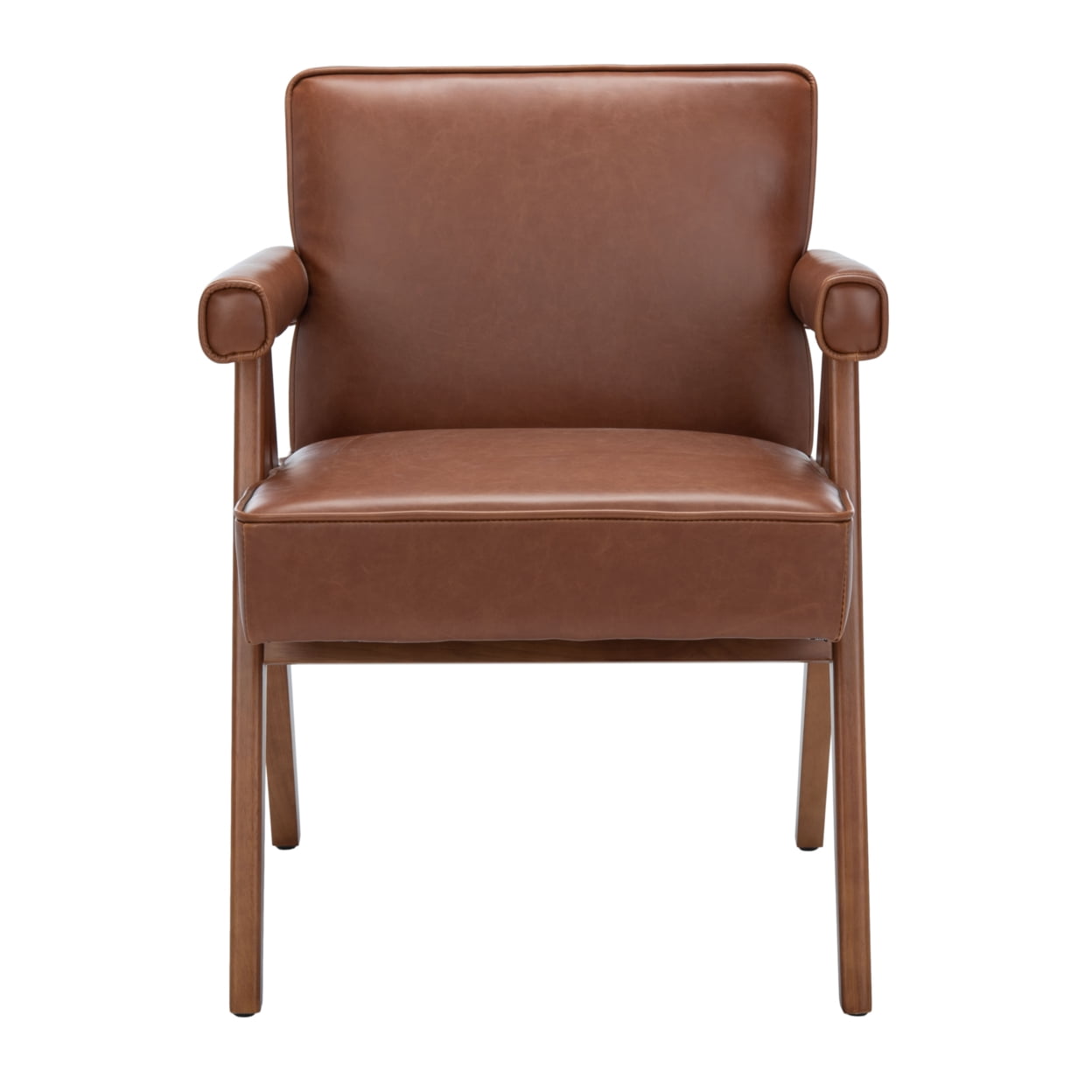 SAFAVIEH Suri Mid-Century Glam Arm Chair, Cognac Leather/Walnut