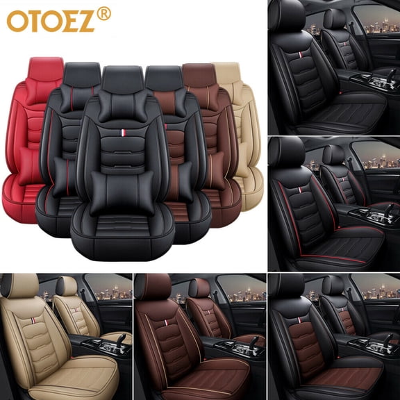 OTOEZ WM05ASC0056BBR Black/Red, PU Leather, Breathable, Universal Fit Front Seat Covers, 5 pieces