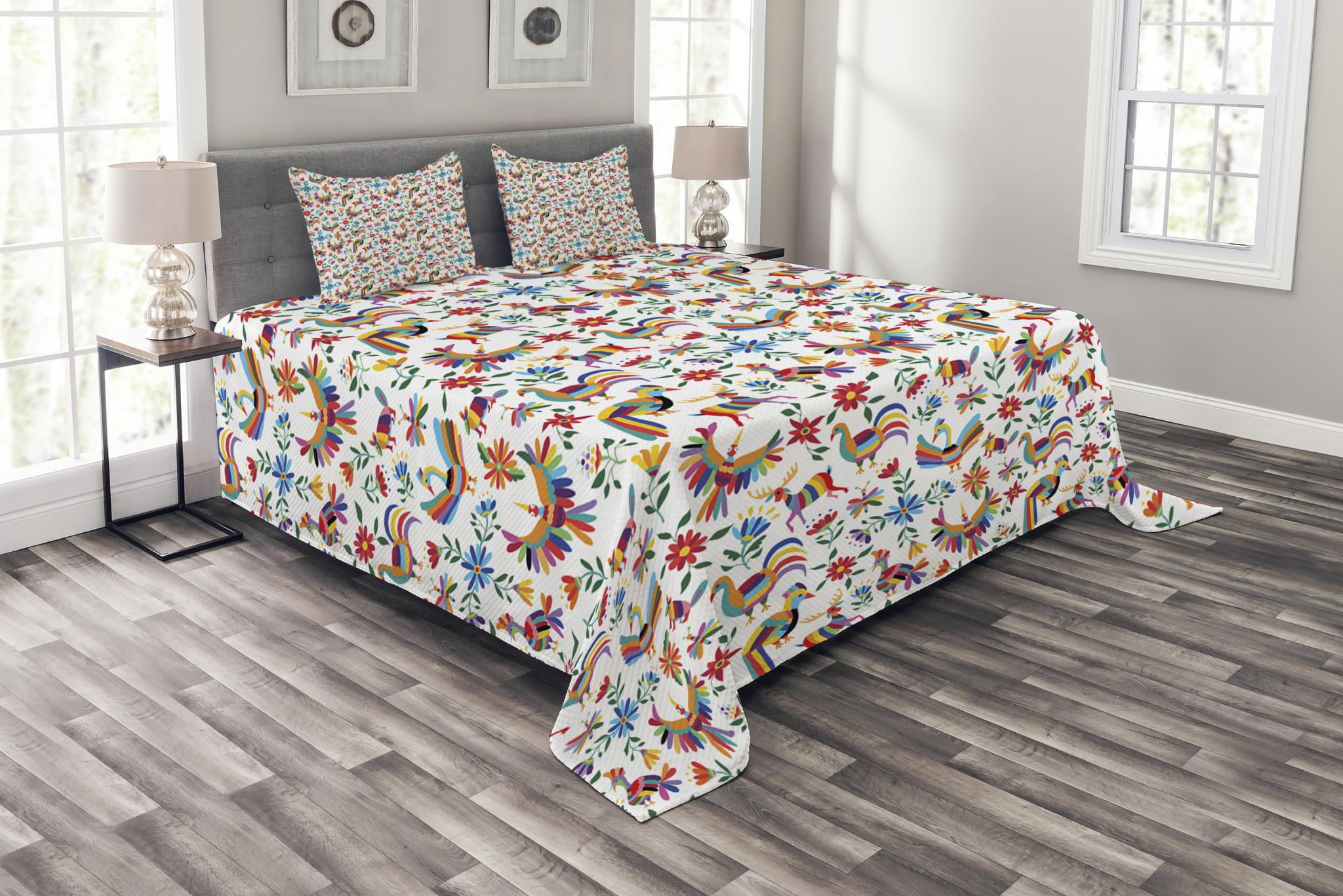 Mexican Bedspread Set, Traditional Latin American Art Design with