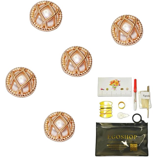 shiyou-Button Needle and Thread Kit with 5 Gold Net 23mm Buttons, 22 Needles, 4 Threads, Thread Remover, Needle Tube, Suitable for Clothing, Skirts, Shirts,Coat,Jacket, Art Making,Jewelry (5PCS-23MM-