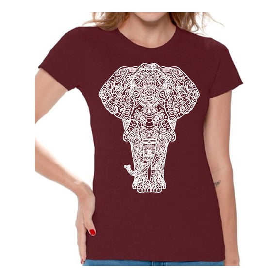 Awkward Styles Elephant T-Shirt for Women Patterned Shirts for Ladies Women Fashion Collection Tracery Tshirt for Mom Indian Pattern T-Shirt for Her Gifts for Wife Elephant Shirts Animal T-Shirt