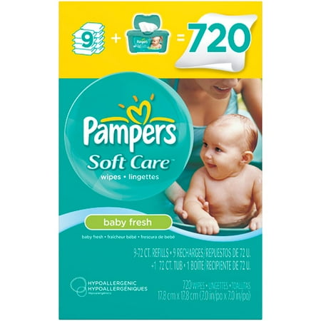 Pampers Baby Fresh Wipes, Scented, 1 Tub + 9 refill packs (720 count)