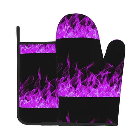 

Oven Gloves Hot Pads For Kitchen Decor Purple Fire Flame Heat Resistant 2pcs For Cooking Baking Bbq