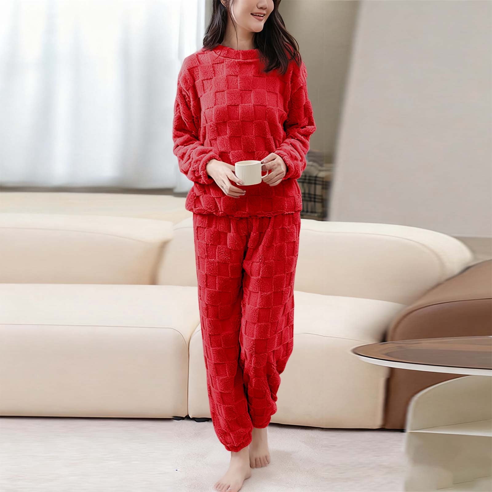 Ashford & Brooks Women's Cozy Thermal Waffle-Knit PJ Set – Ultra-Soft 2-Piece Sleepwear