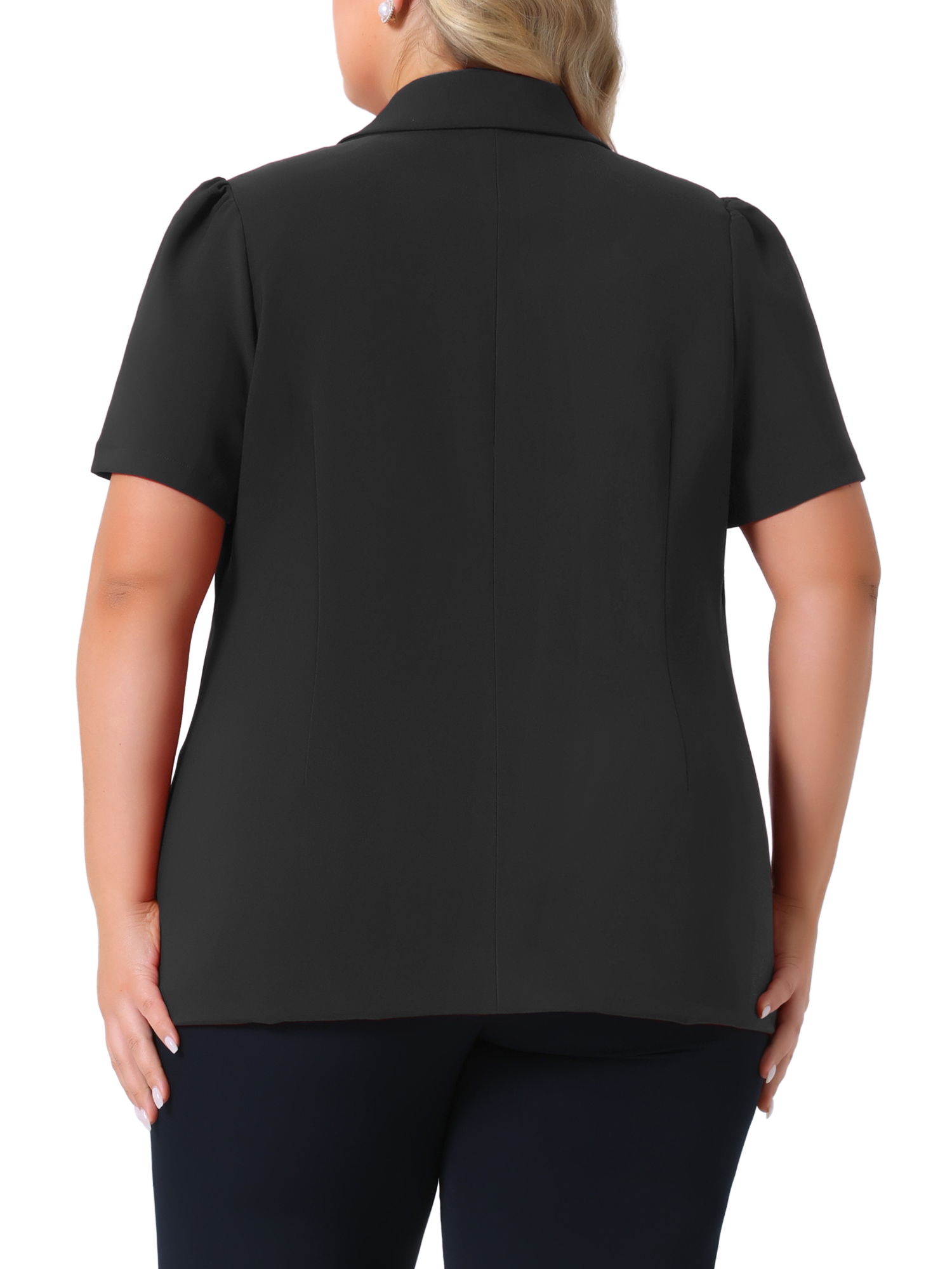 DARING DIVA Women's Plus Short Puff Sleeve Notched Lapel Blazer Jackets Black 1X