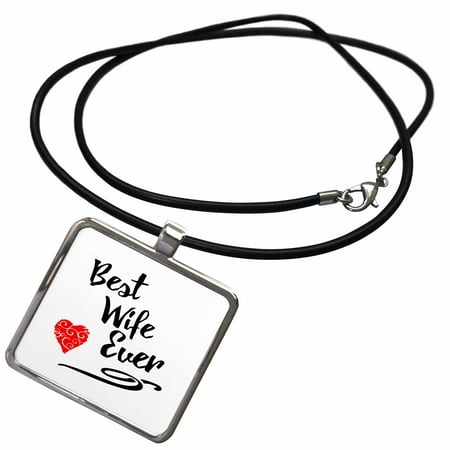 3dRose Best Wife Ever- Typographic design with red swirly heart - Necklace with Pendant