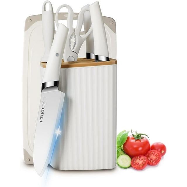 Kitchen Knife Set,7-Piece Stainless Steel Ultra Sharp Knife Set for Kitchen with Block and Cutting Board,Non-Stick Cooking Knife Set with Ergonomic Handle,Knife Block Set with Sharpener (7 Piece)