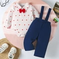 thumbnail image 6 of CUZIBR Baby Outfits Valentines Day Boy Formal Suit Strip Long Sleeve Herat Print Blouse Shirt And Suspenders Bodysuit Romper Jumpsuit Soft Wedding Casual Jogging Sets,White,18-24 Months, 6 of 8