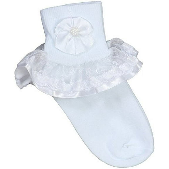 Little Girls' Christening Holy Communion Organza Lace Design Socks White 1-2