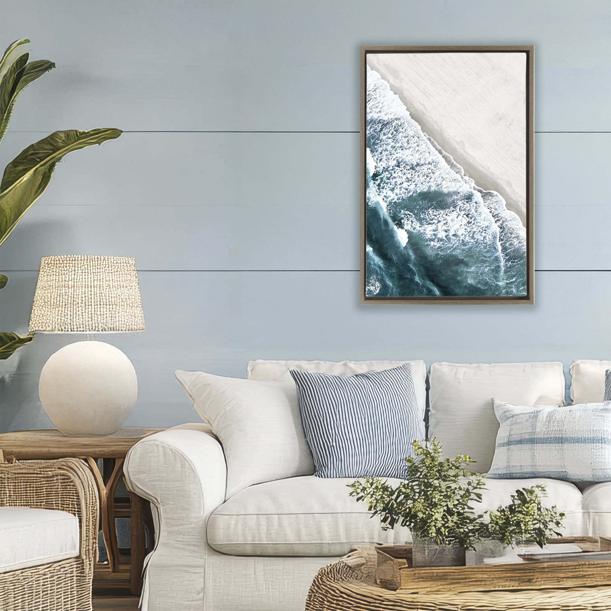 Stupell Industries Corolla Beach Breezy Shoreline Brown Framed Floater Canvas Wall Art, design by Natalie Carpentieri