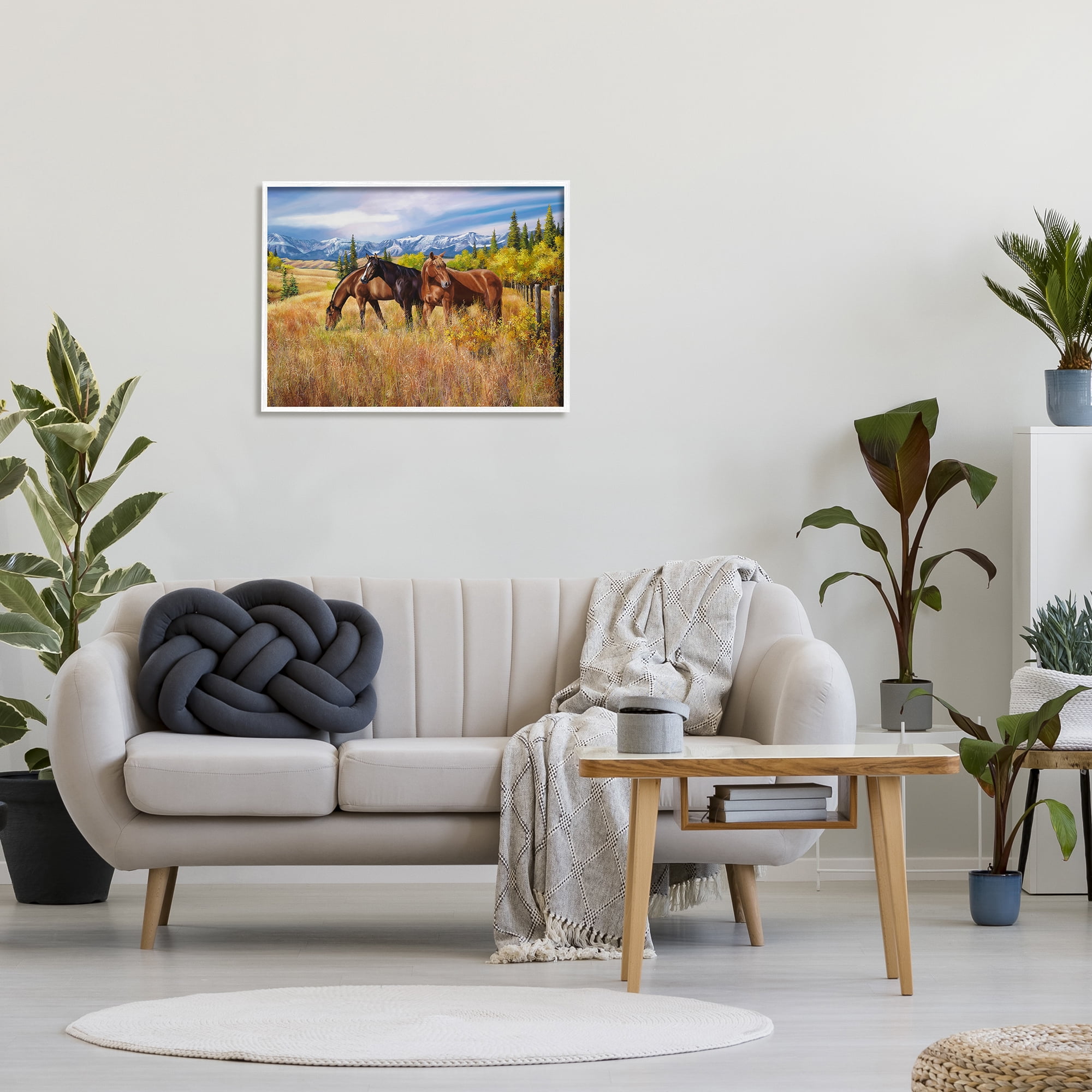 Stupell Industries Horses in Country Pasture Animals & Insects Painting White Framed Art Print Wall Art, 30 x 24