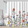 thumbnail image 1 of Cortina de ducha de poliéster con flores y plantas, acuarela, para baño, cuatro piezas, separación seca y húmeda, aislamiento, impermeable, para baño, 1 of 6