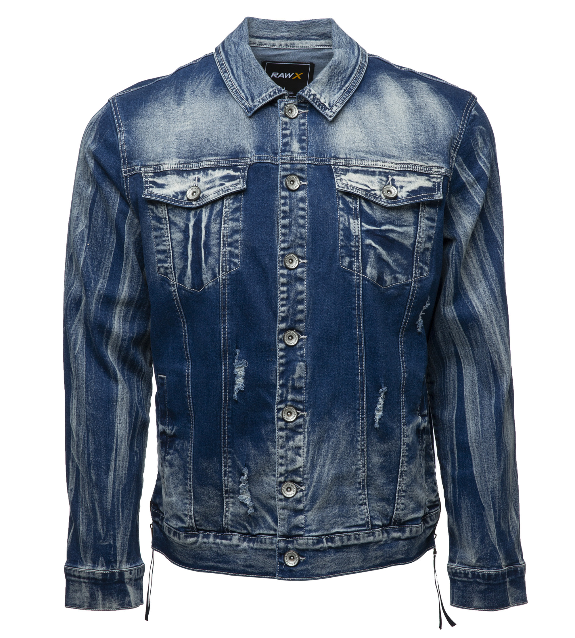 Giacca Jeans Uomo X RAY Distrutta, Denim Elasticizzato Lavato, Giubbotto Biker Casual, Taglie Forti, Blu Acido
