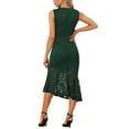 thumbnail image 3 of Vestido de encaje sin mangas Inspire Chic para cóctel de mujer, con dobladillo asimétrico y volantes de cola de pez, talla XS, verde oscuro, 3 of 6
