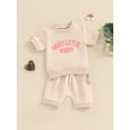 thumbnail image 3 of vera natura Toddler Girls 2PCS Shorts Sets Short Sleeve Letter Print Tops Solid Color Shorts Sets, 3 of 9