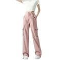thumbnail image 2 of Work Pants for Women Solid Color Workwear Pants Loose Straight Leg Wide Leg Casual Sports Pants Long Pants Pink L, 2 of 4