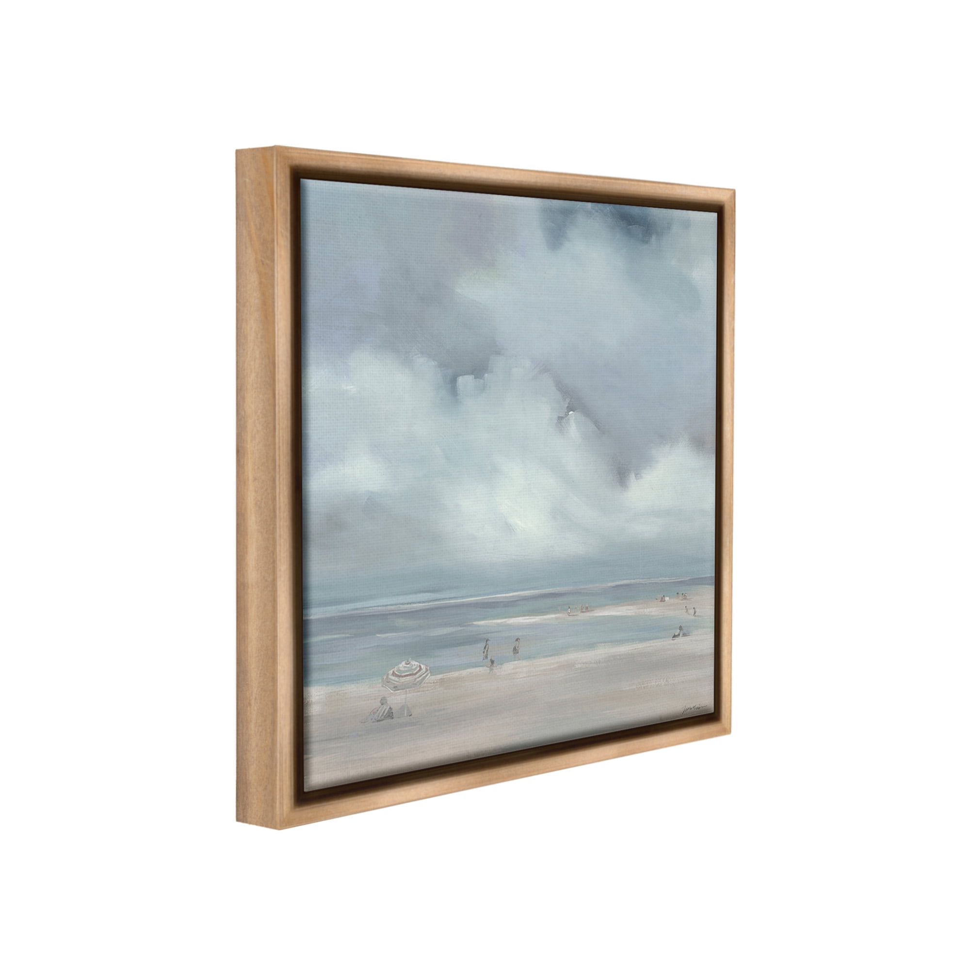 Stupell Industries Foggy Beach Landscape Landscape Painting Brown Floater Framed Canvas Art Print Wall Art, 18 x 18