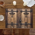 thumbnail image 2 of Rustic Wooden Door Placemats for Dinning Table Set of 6, Brown Black Farmhouse Country Vintage Burlap Kitchen Place Mats Waterproof Cloth Table Mats, Indoor Outdoor Placemats Easy Clean Dinner Decor, 2 of 8