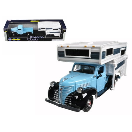 1941 Plymouth Pickup Truck Blue With Camper 1/24 Diecast Model by