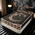 thumbnail image 3 of meiyoeat Fashion Leopard C Letter Zipper Full Size Comforter Sets with Fitted Sheet and 2 Pillowcases for Women Girls, Cheetah Print Bow Zipper Bedding Set, Brown Black, Black Reversible, 4 Pieces, 3 of 6