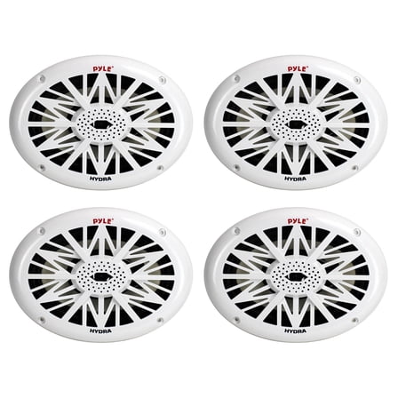 Pyle 260W 4 Ohms Water Resistant 2 Way Boat Marine Speakers, White (4 Pack)