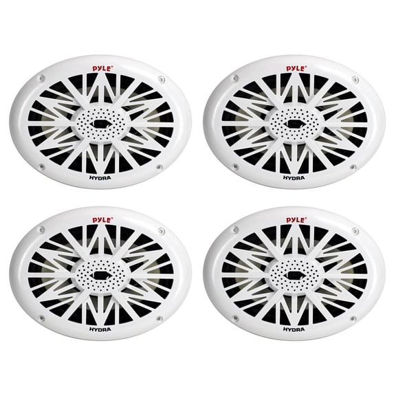 Pyle 260W 4 Ohms Water Resistant 2 Way Boat Marine Speakers, White (4 Pack)