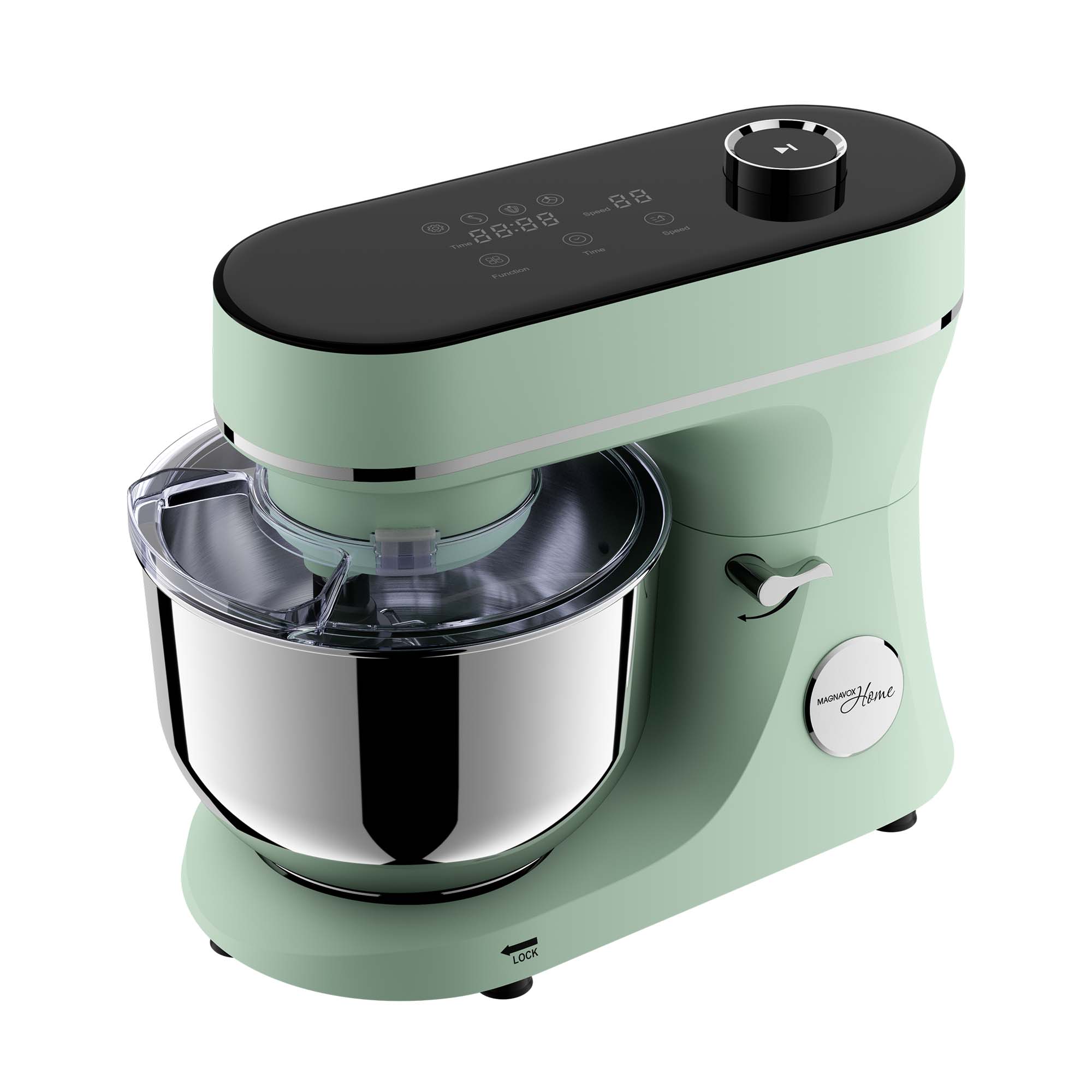 Magnavox 6.0L Digital Touch Screen Stand Mixer with Stainless Steel Bowl, 11-Speed, Tilt-Head, Planetary Mixing, 660W Motor, Dough Hook, Beater, Whisk, Bowl Cover, Pistachio