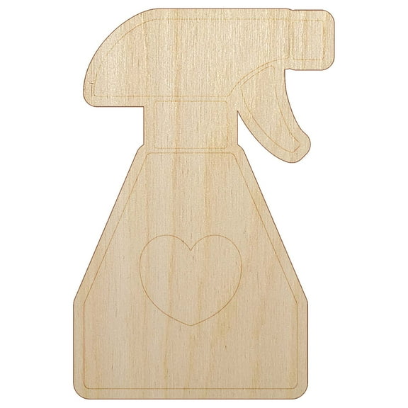 Spray Bottle Silhouette with Heart Wood Shape Unfinished Piece Cutout Craft DIY Projects - 4.70 Inch Size - 1/8 Inch Thick