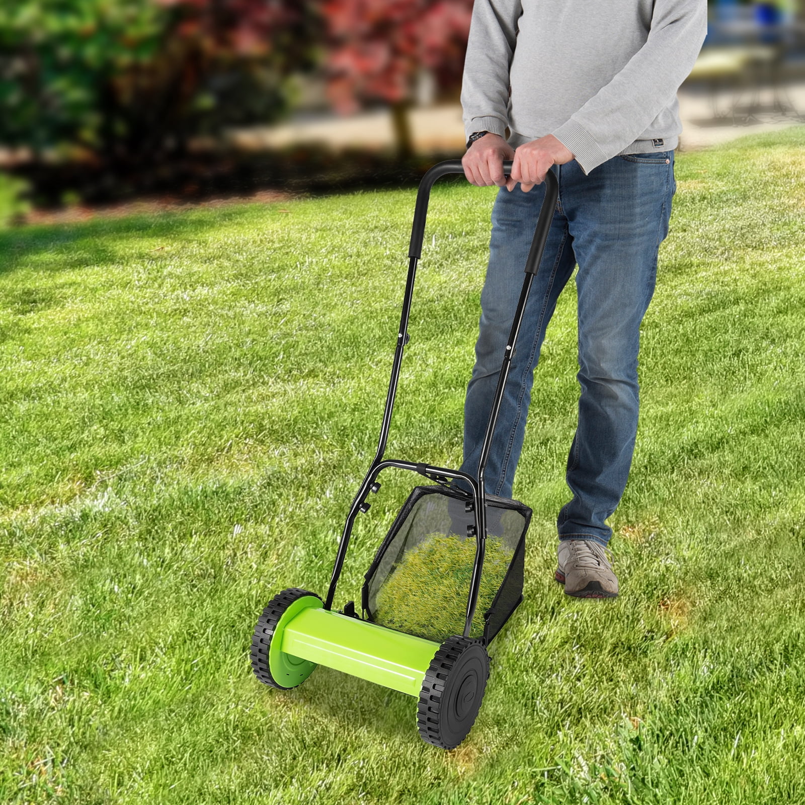 Manual Lawn Mower Weed Trimmer Lawn Machine5 Blades with 65manganese Steel Material 11.81-Inch Cutting Width 0.47-1.77inch Height for Lawns