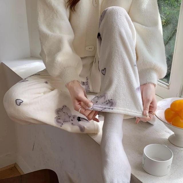 New Sanrio Hello Kitty Kuromi Melody Cartoon Pants Y2K Women's Home Warmth Plush Sleepwear Pants Kawaii Girls' Casual Pants Gift