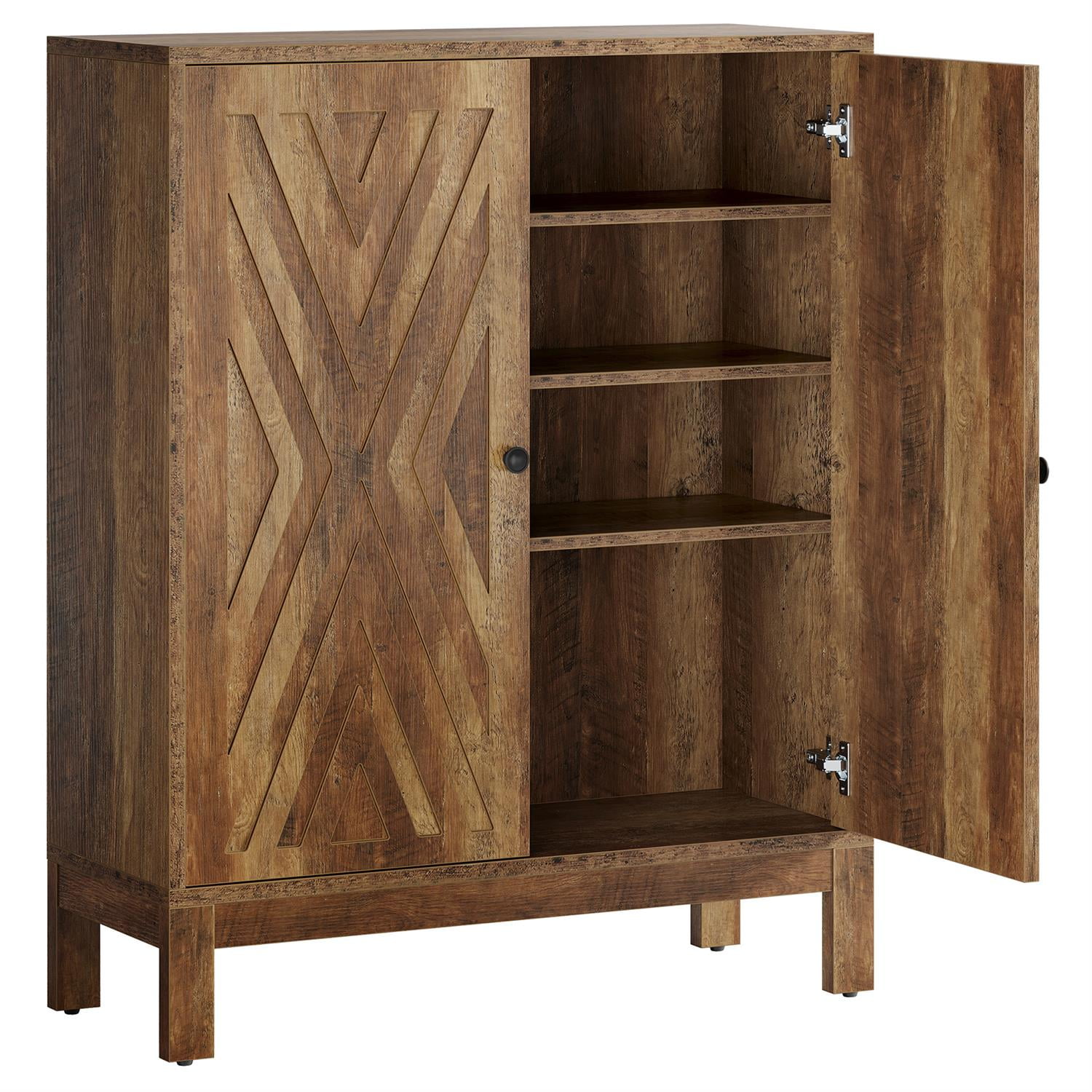 Demi Bonn 35" Wooden Shoe Storage, Entryway Organizer Cabinet, Decorative 2-Door, Space-Saving, Modern Home Decor, Brown