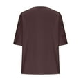 thumbnail image 5 of HOMBOM 3/4 Sleeve Women Tops Crew Neck Coffee Trendy Cotton Linen Loose Solid Color Tunnic Blouse, 5 of 6