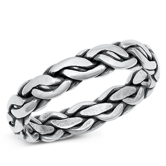 Braided Chain Link Ring .925 Sterling Silver Wedding Band Jewelry Female Male Unisex Size 9